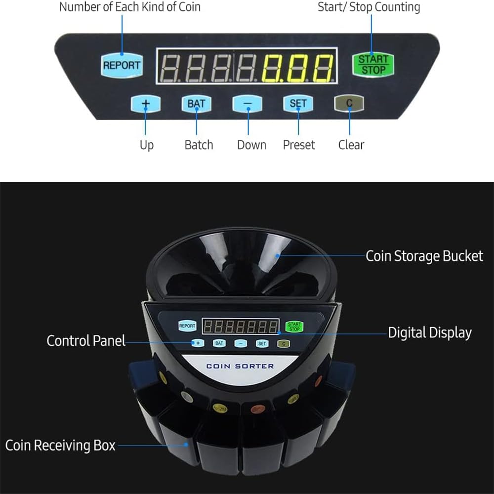 Selezionatore Elettronico Di Monete, Contamonete Con Display a LED, Velocità Di Conteggio Rapida E Pannello Di Controllo Semplificato, 300 Monete Al Minuto E Facile Da Usare, Per Negozio, Ristorante