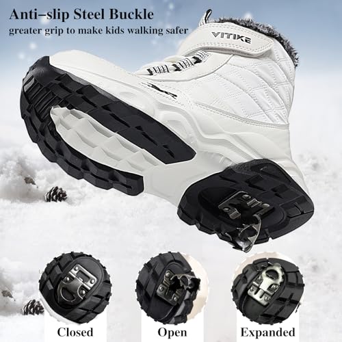 VITUOFLY Boys Hiking Boots Kids Hiking Shoes Girls Outdoor Warm Winter Snow Boots Adventure Trekking Shoes Anti-skid Sneakers Steel Buckle Durable Comfortable4