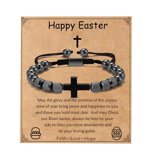 Image of Cross Bracelet for Boys Teens, Adjustable Obsidian Beads Bracelets Christian Religious Jewelry Gifts for Teen Teenage Boys