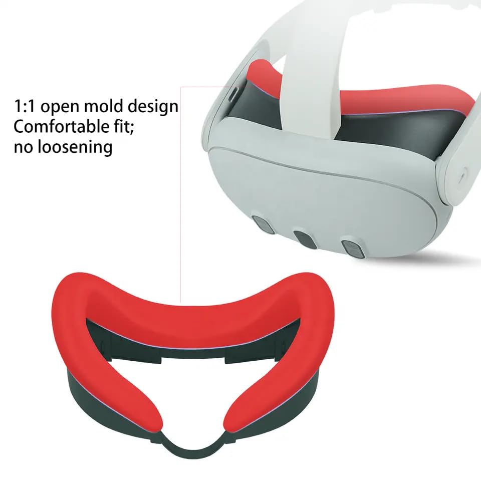 Image of TNE Face Cushion Cover, Thumbstick Caps, Lens Pad for Oculus Quest 2 | Silicone Face Mask, Controller Thumb Grips, Lens Dust Protector Accessories for Virtual Reality Gaming VR Headset (Red)