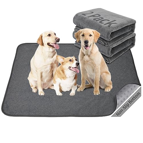 Image of Washable Dog Pee Pads 36x72 2Pack Reusable Whelping Pads, Absorb Dog Mats Non-Slip Puppy Training Pads for Whelping, Potty, Training, Playpen, Crate