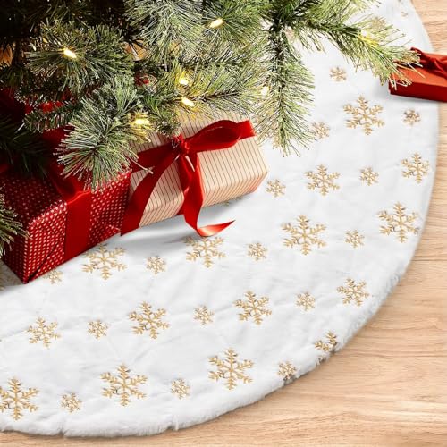 Reviews de Faldas para el árbol Top 10. 41 OWANVION Falda de Árbol de Navidad, 122cm/48in Falda de Árbol Blanca de Grosor, Decoración del Árbol de Navidad con Copos de Nieve de Lentejuelas, Decoración Festival para...
