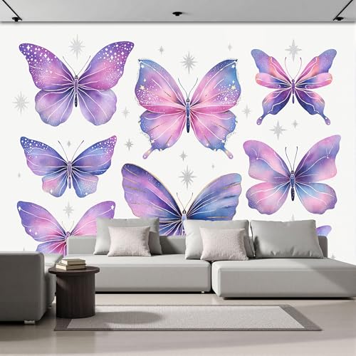 DACRWEKZ Papel Pintado Mariposa de acuarela Animales de fantasía 250x175cm Fotomurales Para Pared 3D, Mariposa de acuarela Papel Tapiz Pintado En Tejido de seda - Pared Moderna,púrpura rosado