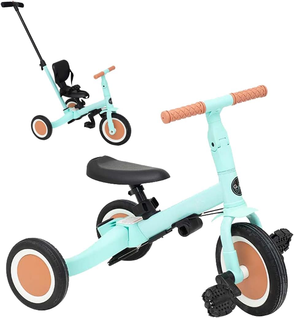 Olmitos - 5 in 1 GYRO + Baby Evolutionary Tricycle - Children from 1 Year to 5 Years Old - From Tricycle to Bike with or without Pedals - Adaptable and Transformable (Gyro, Mint)