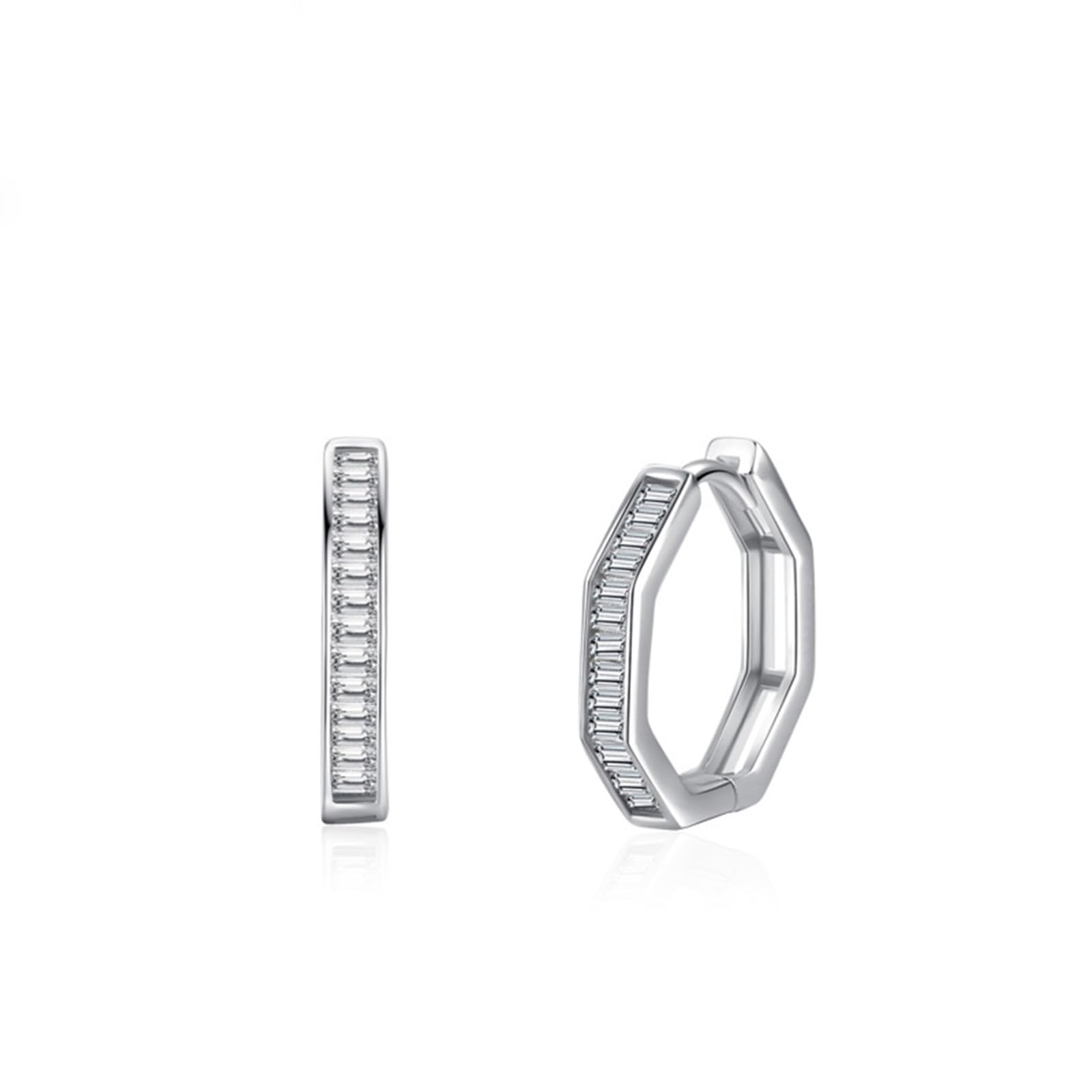 Wycian Orecchini da donna con pietra preziosa, moissanite, orecchini da donna geometrici, in oro bianco