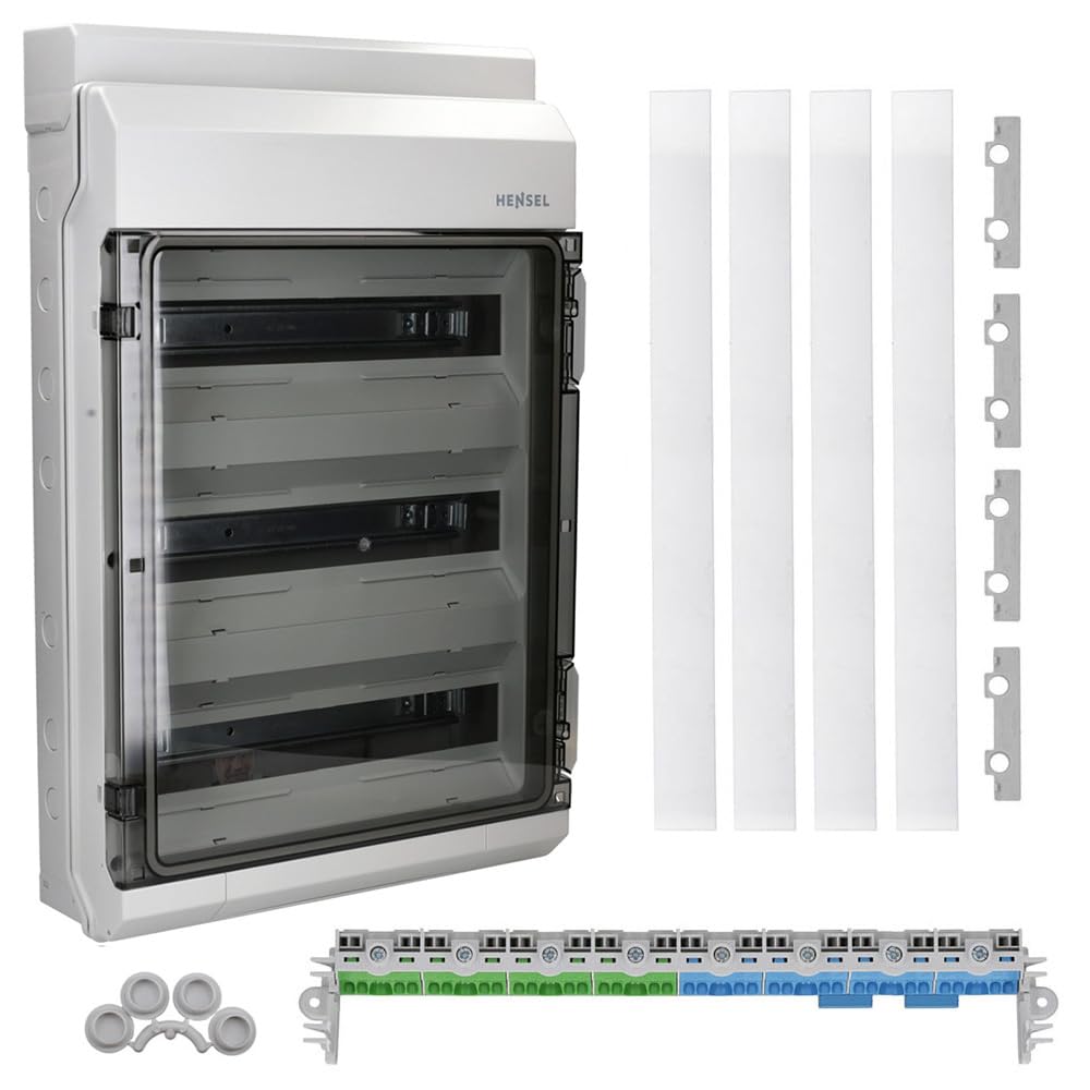 Hensel KV 3554 poliestiren IP54 Electrical Enclosure - Electrical Enclosures (403 mm, 129 mm, 630 mm, 4,59 kg) | Caja de distribución para ambientes húmedos de 3 filas, carcasa compacta para vivienda y comercio