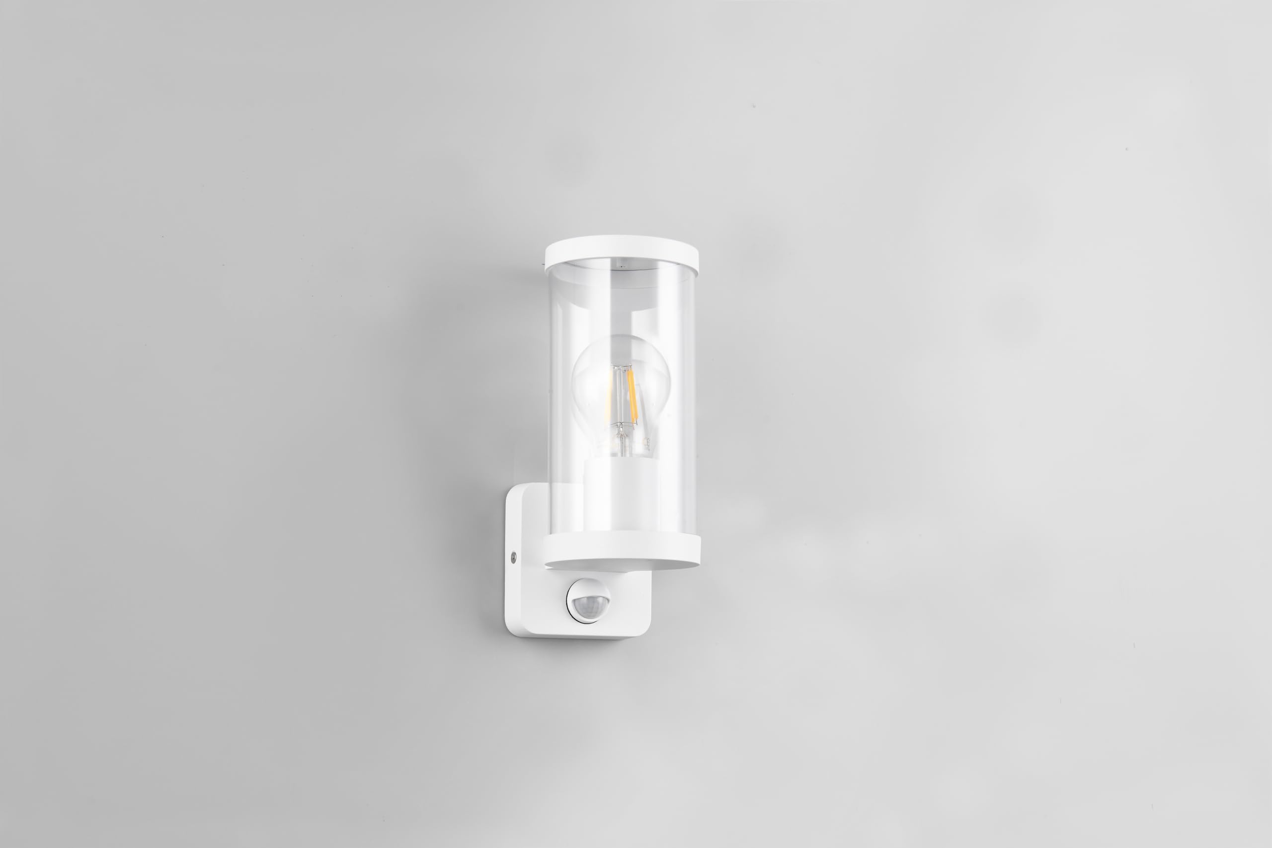 Reality Leuchten Außen Wandleuchte Bonito R21599131, Aluminium Druckguss Weiß matt, Schirm Kunststoff klar, exkl. 1x E27, Bewegungsmelder