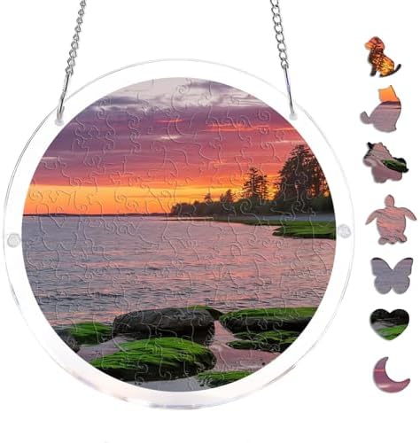 Acrylic Jigsaw Puzzle Beautiful Sunset At The Baltic Sea Germany 83 Pieces Sun Catcher Puzzle Window Hanging Suncatcher Acrylic Puzzle for Adults, DIY Home Decor 7.4 Inch