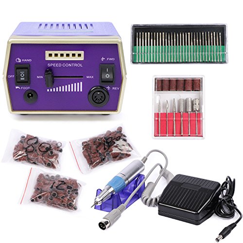 Electric Nail Drill- High Speed Up To 30000RPM E File Acrylic Gel Grinder with 6 Changeable Bits, 30pcs Metal Grinding Drill Bits and 3 Bags Sanding Bands, CE and RoHS Certified (Nail Drill)
