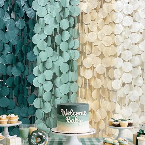 Image of 205Ft Sage Green Circle Dot Garland Backdrop Dusty Green Tissue Paper Polka Dots Hanging Streamer for Woodland Jungle Safari Neutral Birthday Wedding Engagement Party Decorations Supplies