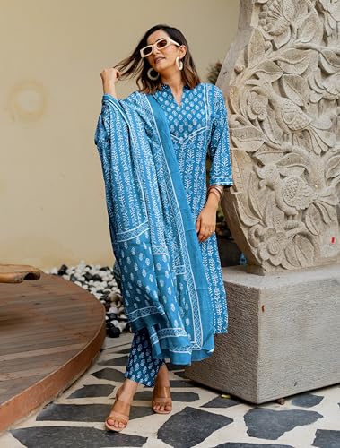 Image of MIRCHI FASHION Pure Cotton Women Straight Batik Print & Mirror Work Kurti Set with Dupatta and Pant