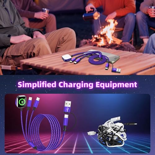 Image of Travel Essentials 3in2 Multi Charging Cable for iPhone Watch Charger,USB A /C to Type C /IP /iWatch Charger,Travel Chargers for Multiple Devices Compatible with iWatch Series&iPhone 16-12 5FT