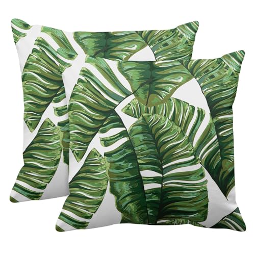 Emvency Throw Pillow Covers Set of 2, 20 x 20 Inch, Palm Leaf Tropical