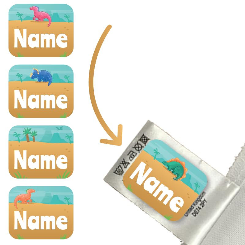 Custom Dinosaur Clothing Name Labels for Kids โ Stick On Care Label Name Tags โ School & Nursery Use