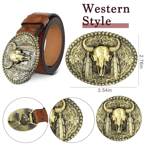 Western Cowboy Cowgirl Belt, Country Belt for Men Women, Genuine Leather Bull Buckle Belts2