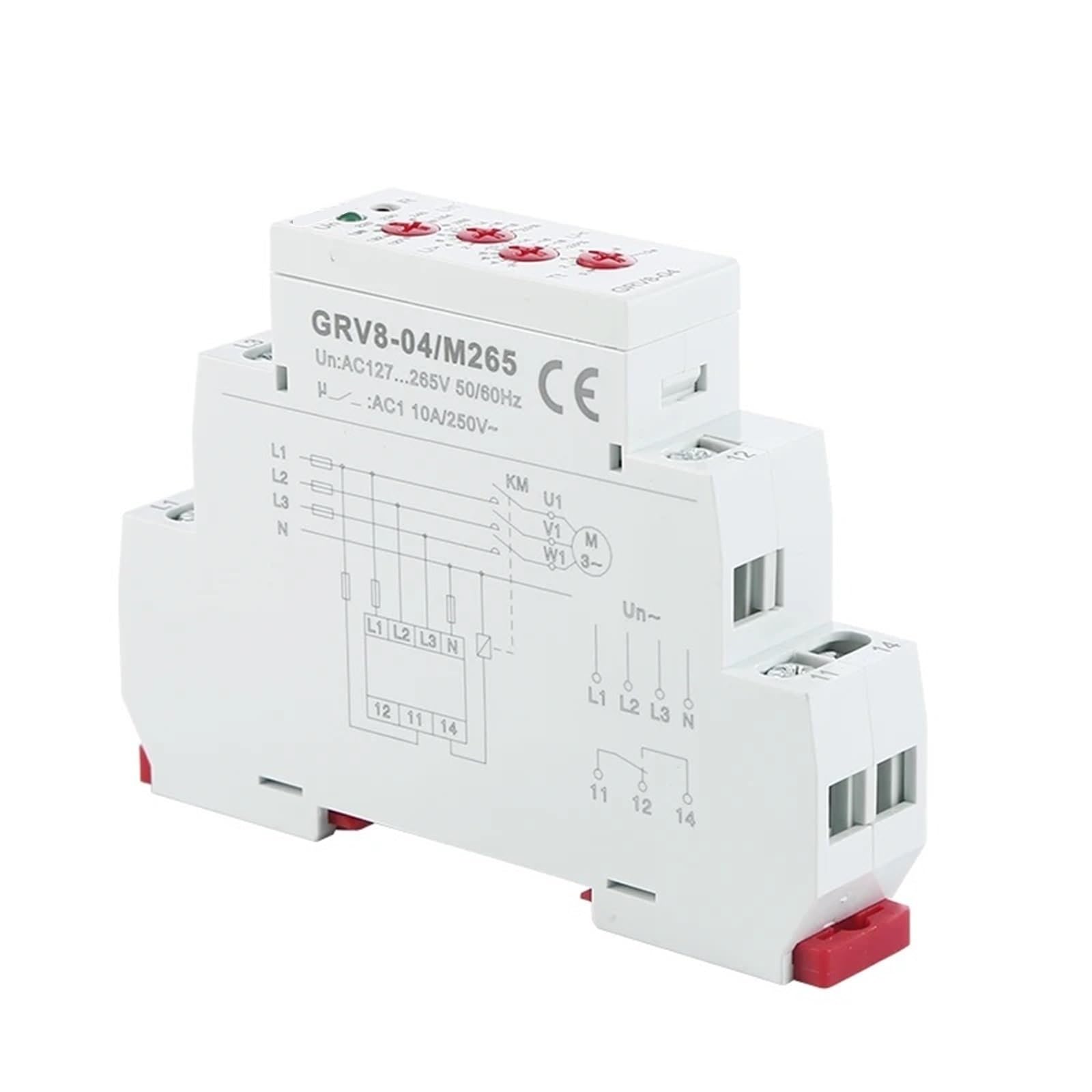 GRV8-04 Relé de control de voltaje trifásico Secuencia de fase Fallo de fase Protección contra sobretensión y subtensión 1 unidad(GRV8-04 M265)