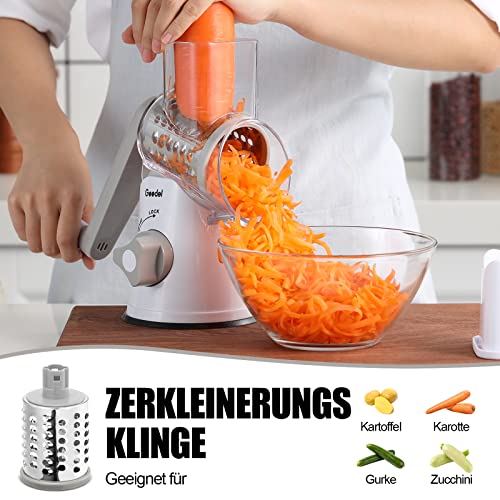 Käsereibe, Reibe für Gemüse mit 3 Trommelblättern, Trommelreibe Schnelleres und Einfaches Schneiden, Gemüseschneider Ideal für Käse, Gurken, Karotten, Nüsse usw 4