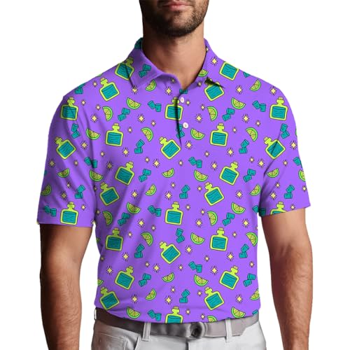 Maylian Mens Golf Shirt Moisture Wicking Quick-Dry Print Performance Polo Shirts for Men Quick-Dry