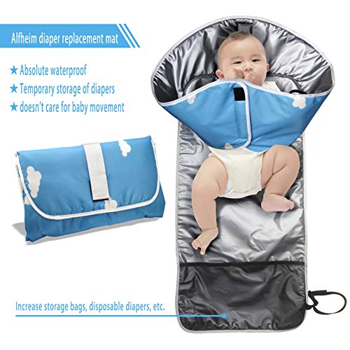 Alfheim Portable Clean Hands Nappy Changing Mat - Waterproof Foldable Hypoallergenic Baby Changing Kit - Diaper Pad with Storage Pocket - Keep Baby Clean for Home Travel Outside