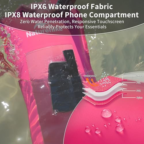 Image of Naturehike 18L Waterproof Dry bags-Roll Top Waterproof Swimming Buoy with Waterproof Phone Compartment, Outdoor Bags Keep Gear Dry for Hiking, Kayaking, Camping, Swimming, Boating(Pink)