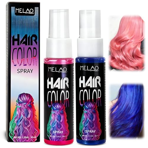 2×30ml Tinte temporal para el cabello spray,Spray de color cabello,Sprays de color temporal para hombres y mujeres,Transformación Fácil E Instantánea Del,teñir el pelo(Rosa + Azul)