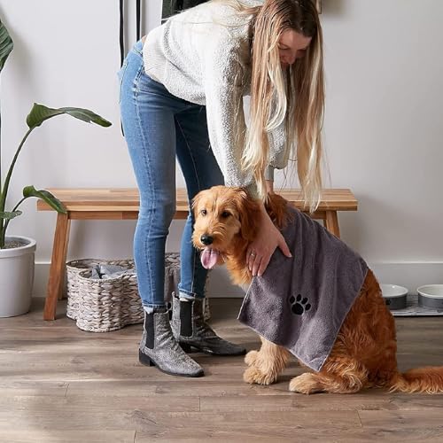AMSGANK Hundehandtuch, 2 Stück Microfaser Handtücher für Hunde und Katzen Hundehandtuch Extra Saugfähig, Schnell Trocknend, Kuschelweich, Maschinenwaschbar (75 x 35 cm, Grau)