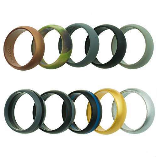 Keepfit Silicone Wedding Ring for Men - 10 Pack - The Ultimate Silicone Wedding Band Rubber Wedding Ring Set (Standard, 10 (20.64mm Inner diam))