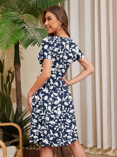 Image of Heymoments Womens Summer Short Sleeve Casual Dresses V-Neck Beach Dress with Pockets S-2XL