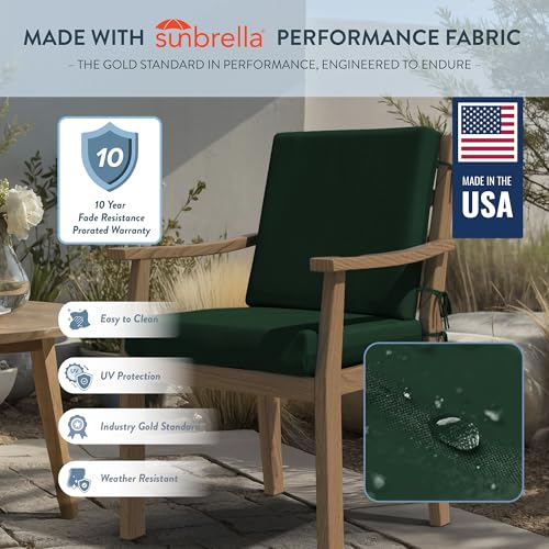 California Umbrella Outdoor Dining Chair, Patio Seat Cushion, 20 x 40 Inch, Premium Outdoor Memory Foam, Fade Resistant Sunbrella Fabric, Fabric Ties,Forest Green by California Umbrella - Image 4