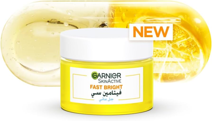 Garnier SkinActive Fast Bright Vitamin C and Niacinamide 48-Hour Hydrating Water Gel Cream Plump for Glass Skin, lightweight formula is fast absorbing, non-oily, non-sticky, no white residue 50ML