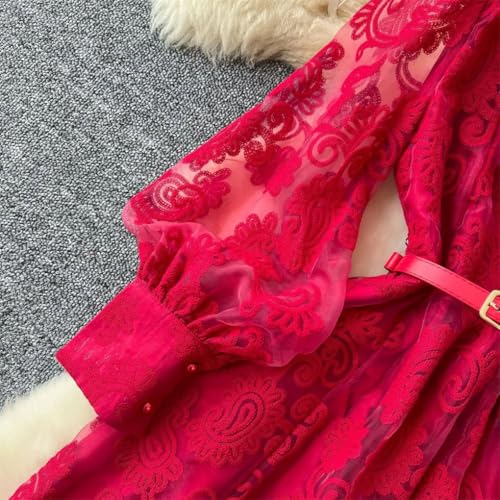 Women Formal Evening Dress Crochet Lace Embroidered Long Sleeve Wedding Party Dresses3