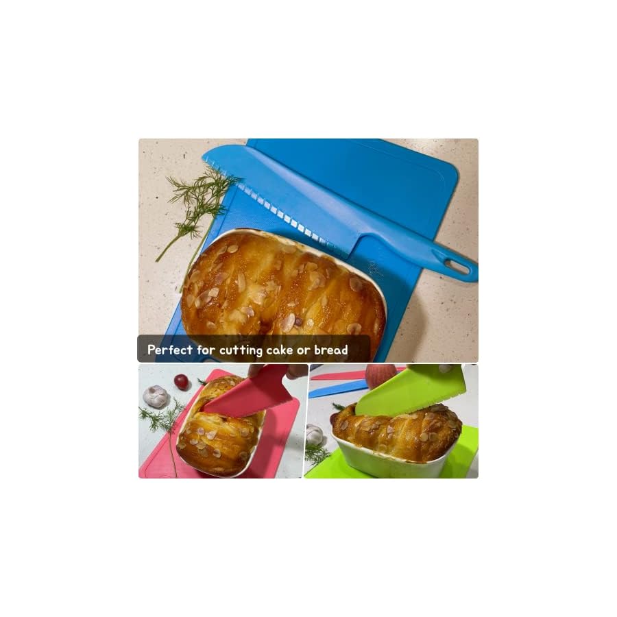 jawbush 11" Plastic Serrated Knives Set to Cut Salad, Bread, Brownies or Lasagna, Professional Large Lettuce Knife to Prevent Browning, Nylon Knife for Nonstick Pans, Durable Chef's Knife, 4 Pcs