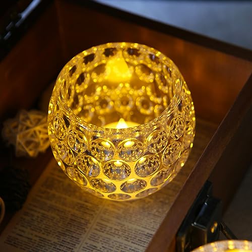 Image of One94Store Tea Light Candle Holder | Flameless and Smokeless Home Decorative Candles Transparent Acrylic Led Tea Light Candle for Christmas, Festival,Candles (Pack of 3, Warm White)