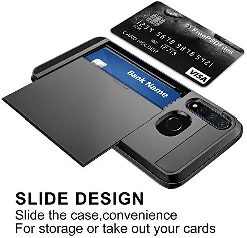 Vunake Case for Huawei P30 Lite Case Card Slot Armor Shockproof Case Huawei P30 Lite Wallet Case Card Holder Rubber Bumper Protective Cover Credit Card Case for Huawei P30 Lite, Black