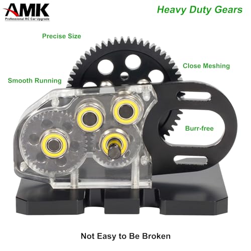 AMK Transparent 2Low Differential Gearbox 1/10 Scale LCG Transmission 2-Speed with Overdrive Gear Box for RC Crawler Axial SCX10 II Pro Capra Element Gspeed DIY Chassis (Black)