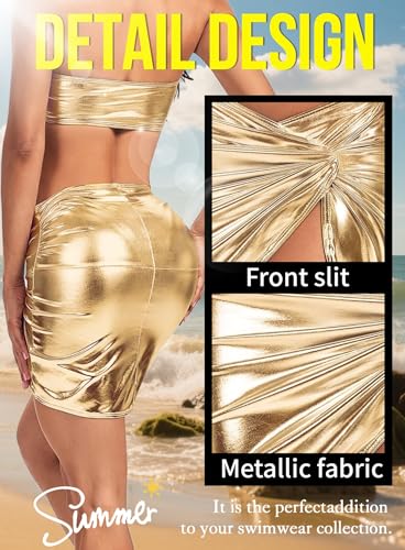 Metallic Swimsuit Sarong Mini Skirt for Women - Sexy Rave Bikini Beach Cover-up Swim Short Wrap Bathing Suit3