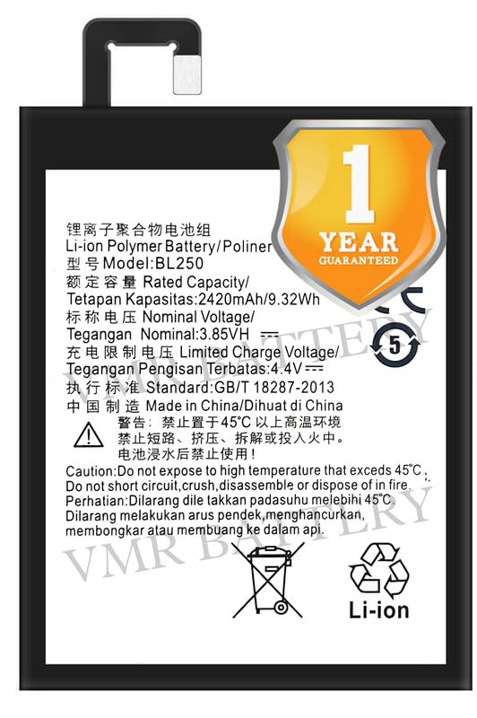Image of Original BL250 Battery Compatible for Lenovo Vibe S1 (S1a40, S1c50) - (2420mAh) - 1 Year Warranty