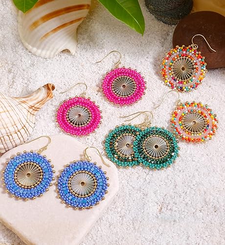Colorful Bead Earrings For Women Summer Beach Handmade Bead Earrings Bohemia Hoop Dangle Earring For women