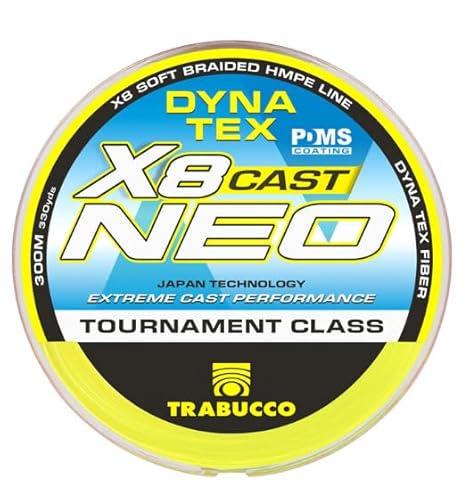 Trabucco DYNA-TEX NEO x8 CAST – Filo Trecciato 8 Capi in PE ad Alto Modulo, Alta Resistenza e Sensibilità, Anti-Abrasione, Colore Giallo Chiaro ad Alta Visibilità – 150/300 MT (Ø 0.185mm - 150 mt)