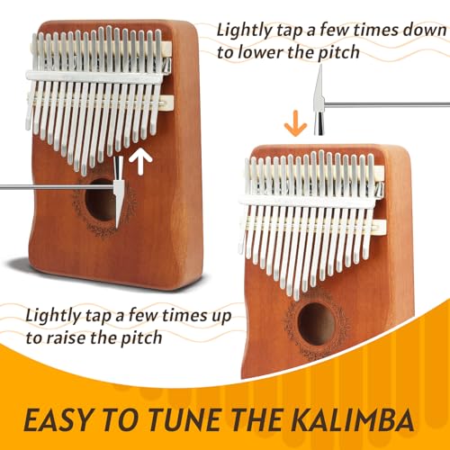 Image of 17 Key Kalimba Thumb Piano, Portable Mbira Instrument with Tuning Hammer & Study Guide, Gift for Adult Beginners and Music Enthusiasts - Butterfly Love Flower