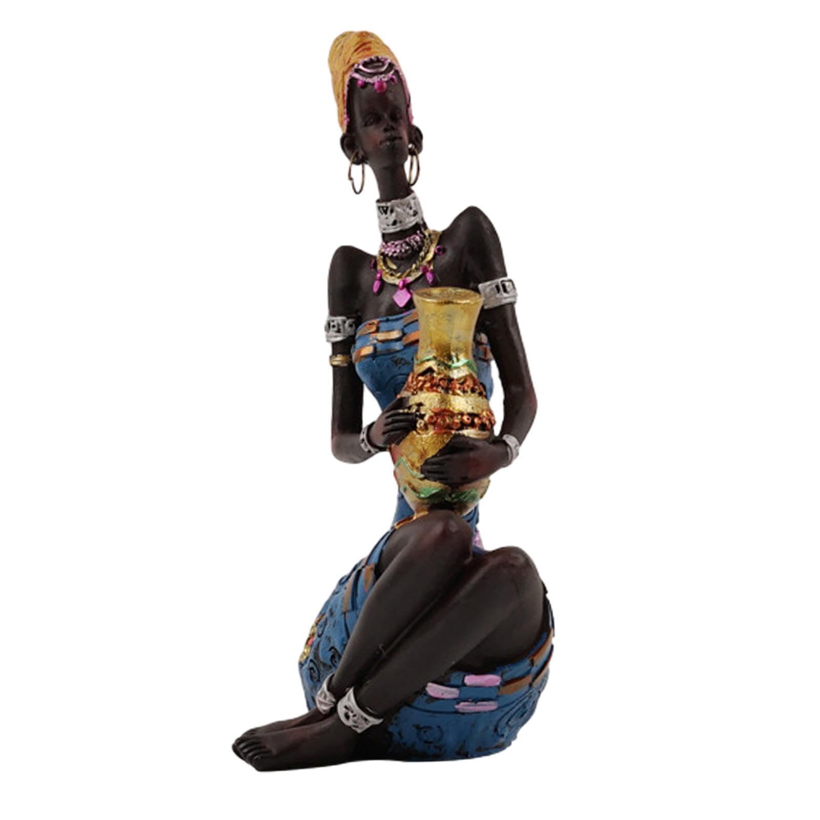 TWISAXC for Creative Handmade African Tribal Lady Statue Resin Craft For Home Decor Or Gift Giving Women Tribal African Figurine Ornament Hand Craft Bookshelf
