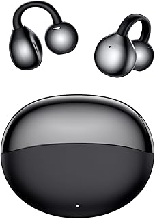 Clip on Bluetooth Earphones Open Ear Earbuds, Air Conduction Wireless Headphones, Ultra-Comfort, Lightweight, Clear Calls, IPX5 Waterproof, with Mic for Phone Sports Workout, Black