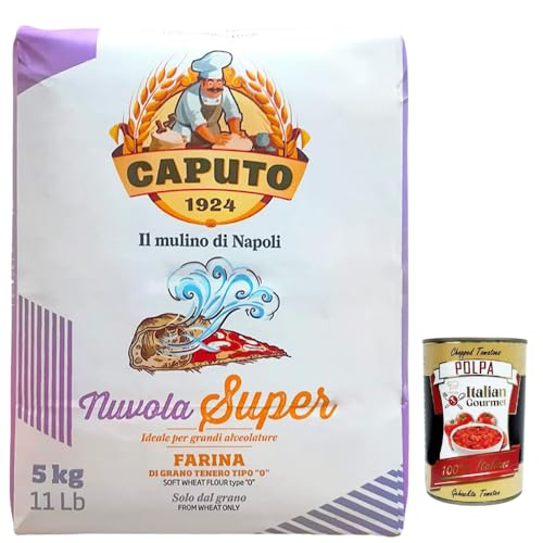 Italian Gourmet Bundle Super Nuvola Weizenmehl Typ 0 für Pizza & Profi-Teige 1×5 kg Großpackung ideal für große Porung & luftige Kruste hohe Hydration lange Teigführung + Italian Gourmet Polpa