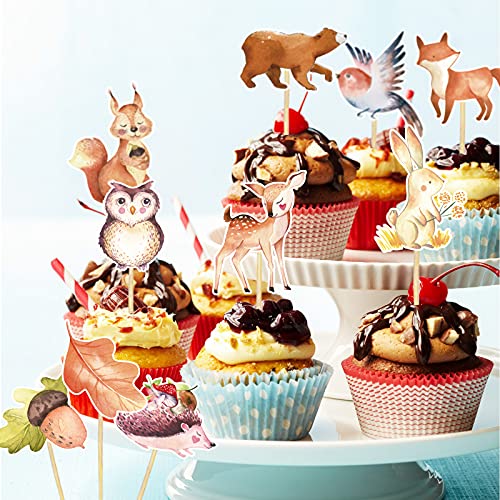 Sunny Seat A-WOODLANDCAKE48 Woodland Animal Party Supplies Cake Cupcake Toppers 48 Pack Happy Birthday Cake Decor thumb #1
