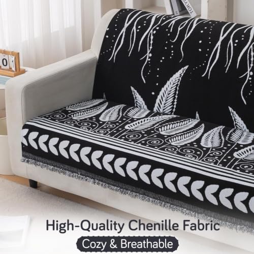 Image of HOKIPO Serene Abode Sofa Cover 3 Seater, 180x175 cm, Black Fern Tribal