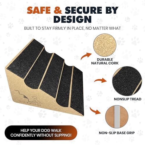 StairWedge Hundetreppe – Einzelne, weiche Teppichrampe für Haustiere, geriffelte Sicherheitsstufe für sicheres Klettern, Rampe aus Naturkork für Hunde, Katzen und Kleintiere zur Mobilitätshilfe