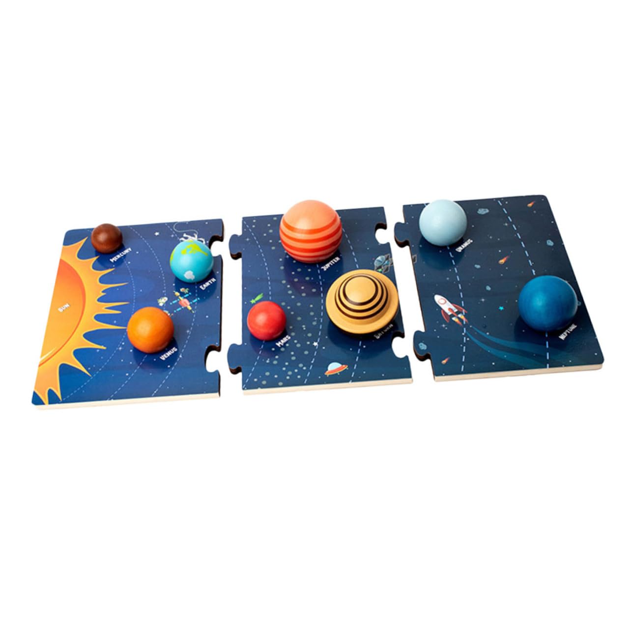 iplusmile Giocattoli del Solare in Legno Puzzle Planetario Educativo per Bambini Prescolari, Modelli Spaziali Afferrare e Abbinare per Sviluppo Cognitivo e Motorio, Set Didattico
