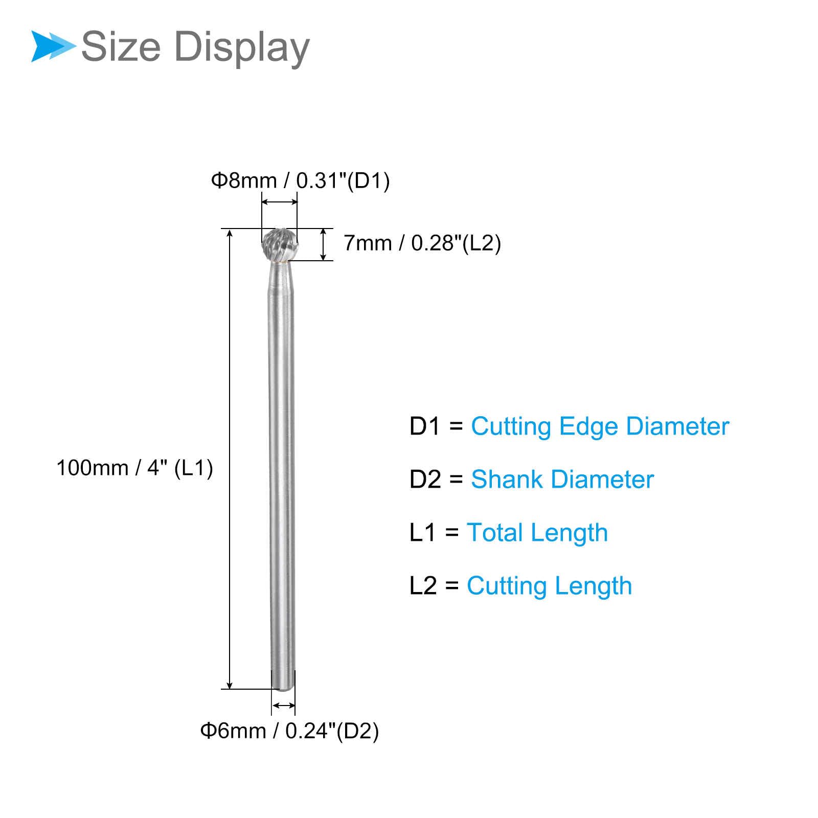 CoCud Tungsten Carbide Rotary Burrs File, 1/4" Shank 8mm Dia, Double Cut Ball Shape Rotary Burrs Tool - Image 2