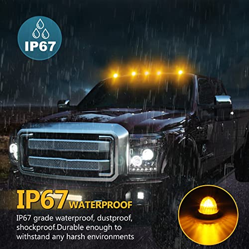 Premarker 5Pcs Amber 9 Led Teardrop Top Roof Cab Marker Running Clearance Lights Assembly [Dot Compliant] [Universal Fit] For Trucks Van Rv Motorhome International Kenworth Peterbilt Freightliner #TOP4