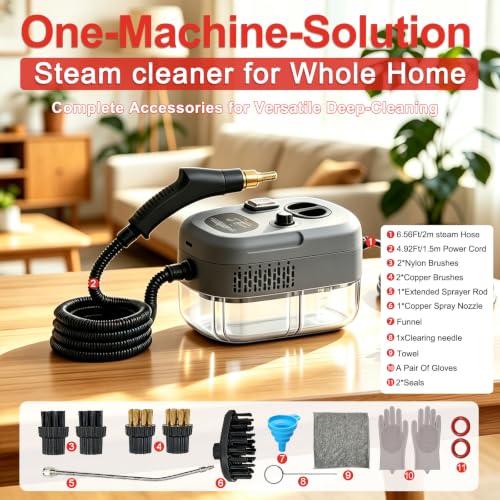 Image of Steam Cleaner, Portable Pressurized Steamer for Cleaning with 14pcs Accessories, 6-Level Adjustable and 15s Heat-Up, Handheld Steam Cleaner for Home, Tile, Dirt, Grout, Grease, Car Detailing (Gray)